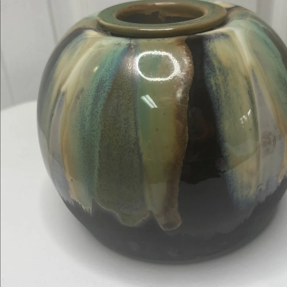 Drip Glaze Flower Frog Vase Earth Tones